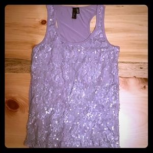 BKE Lavender Sequin Lace Tank Top